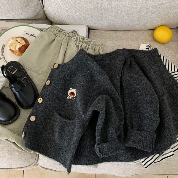 [90-140cm]無地 快適 ニット カーディガン