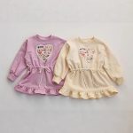 [73-120cm]フラワー&ハート柄 スウェットワンピース - Image 4