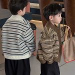 [80-150cm] ボーダー柄 ニット カーディガン