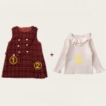 [80-140cm] チェックジャンパースカート&フリルニット&バッグ3点セット - Image 16