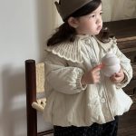 [73-110cm] 韓国風 ニット襟 中綿アウター