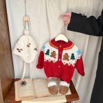 [73-110cm] クリスマスツリー柄 ニットカーディガン - Image 2