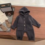 [66-100cm]大きめ ポケット ニット フード カバーオール - Image 5