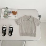 [80-150cm]ニット 半袖Tシャツ 無地 肌触り良い