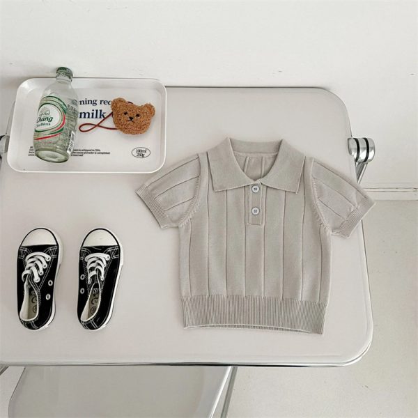 [80-150cm]ニット 半袖Tシャツ 無地 肌触り良い