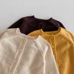 [80-130cm] クールネック シンプル カーディガン - Image 7