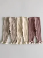 [73-110cm]レース リボン リブ レギンス - Image 2