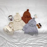 [80-130cm] フード付き リブ カーディガン