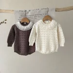 [66-90cm] レース襟 ニット ロンパース - Image 10