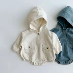 [66-90cm] フーディ ポケット付き ロンパース - Image 2