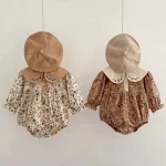 [66-90cm] 丸襟 小花柄 ロンパース - Image 2