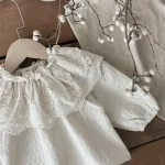 [73-100cm] フリル フラワー襟 シャツ - Image 6