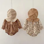 [66-90cm] 丸襟 小花柄 ロンパース - Image 4