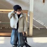 [90-160cm]秋冬用 シンプル フード付き 中綿アウター