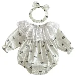 [66-140cm]ワンピース OR ロンパースレース襟リボン柄 可愛い - Image 5