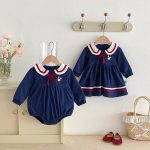 [66-100cm]姉妹お揃いコーデ ウサギ柄 セーラー風 ロンパース/ワンピース - Image 2