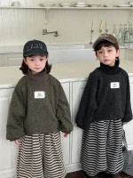 [80-140cm] ハイネック ミックスカラー トップス - Image 2