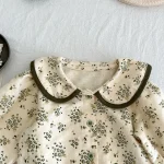 [66-100cm] フリル襟 小花柄 トップス&サロペット ロンパース - Image 11