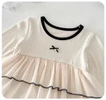 [66-90cm] リボン付き ワンピース風 ロンパース - Image 4