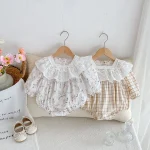 [66-90cm] フリル襟 チェックOR花柄 ロンパース - Image 15