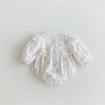 [66-90cm] フリル襟 チェックOR花柄 ロンパース - Image 9