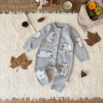 [66-100cm]熊柄ニットオールインワン