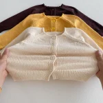 [80-130cm] クールネック シンプル カーディガン - Image 8