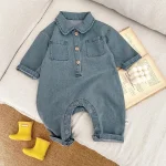 [66-90cm]ポケット付きデニム オールインワン - Image 2