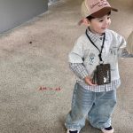 [90-140cm]レイヤード プリント チェック柄 トップス/デニムパンツ - Image 4