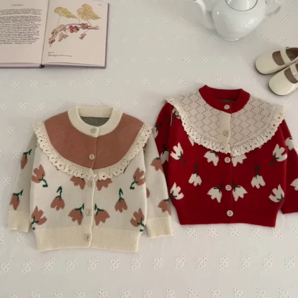 [90-130cm]チューリップ柄 カーディガン