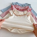 [66-90cm] リボン 肩フリル ロンパース - Image 9