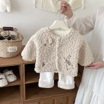 [73-110cm] フラワー&ウサギ 刺繡 アウター - Image 3