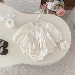 [66-90cm]レイヤード レース ロンパース - Image 9