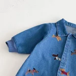 [66-100cm] 犬刺繡 デニム オールインワン - Image 5