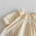 [66-90cm]ワンピース フリル襟 リネン シンプル 可愛い 女の子 - Image 3