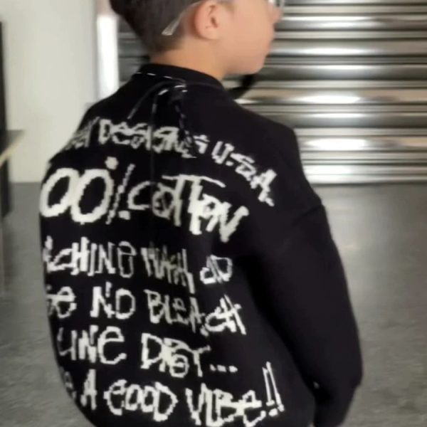 [90-140cm]アルファベットプリント ニット セーター