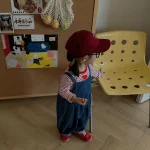 [73-100cm]サロペット OR ボーダー シャツ ハート柄 カジュアル