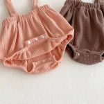 [66-100cm] 丸襟 小花柄 トップス & サロペット ロンパース - Image 4