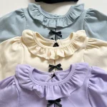 [66-90cm] リボン フリル襟 ロンパース - Image 2