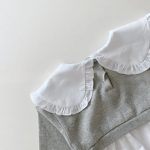 [80-120cm]折り襟 バイカラー 重ね着風 長袖 ワンピース - Image 9