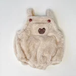 [66-90cm] 熊柄 ボア ロンパース - Image 4