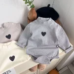 [66-90cm] ハート柄 ハイネック ロンパース - Image 8