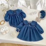 [66-120cm]ロンパースorワンピース フリル襟 デニム 姉妹服 - Image 8