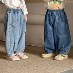 [80-150cm]デニムパンツ ポケット付き カジュアル 履きやすい - Image 2