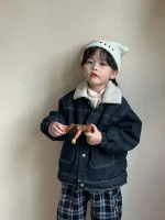 [80-150cm] ボア襟 デニム ジャケット - Image 3