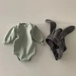 [66-90cm] 韓国風 パフスリーブ リブ ロンパース - Image 6