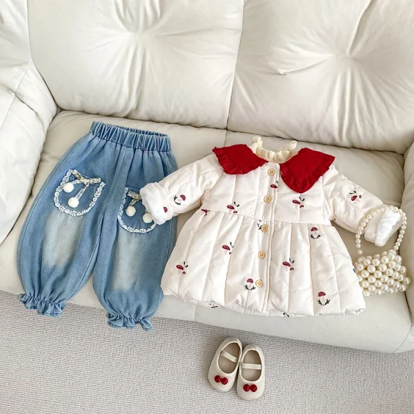 [66-100cm] キノコ柄 ボア付き アウター