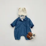 [66-90cm]ノーカラーデニム オールインワン - Image 3