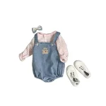 [66-90cm] 熊柄デニム ロンパース - Image 3