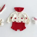 [66-90cm]2点セット 韓国風 イチゴ カーディガン&ボトムス - Image 5